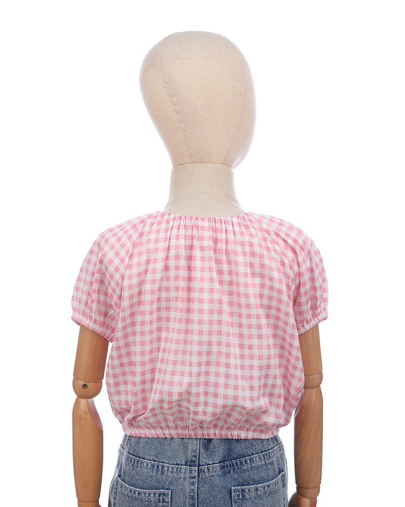 Chirpy Puffy Blouse in Gingham Pink