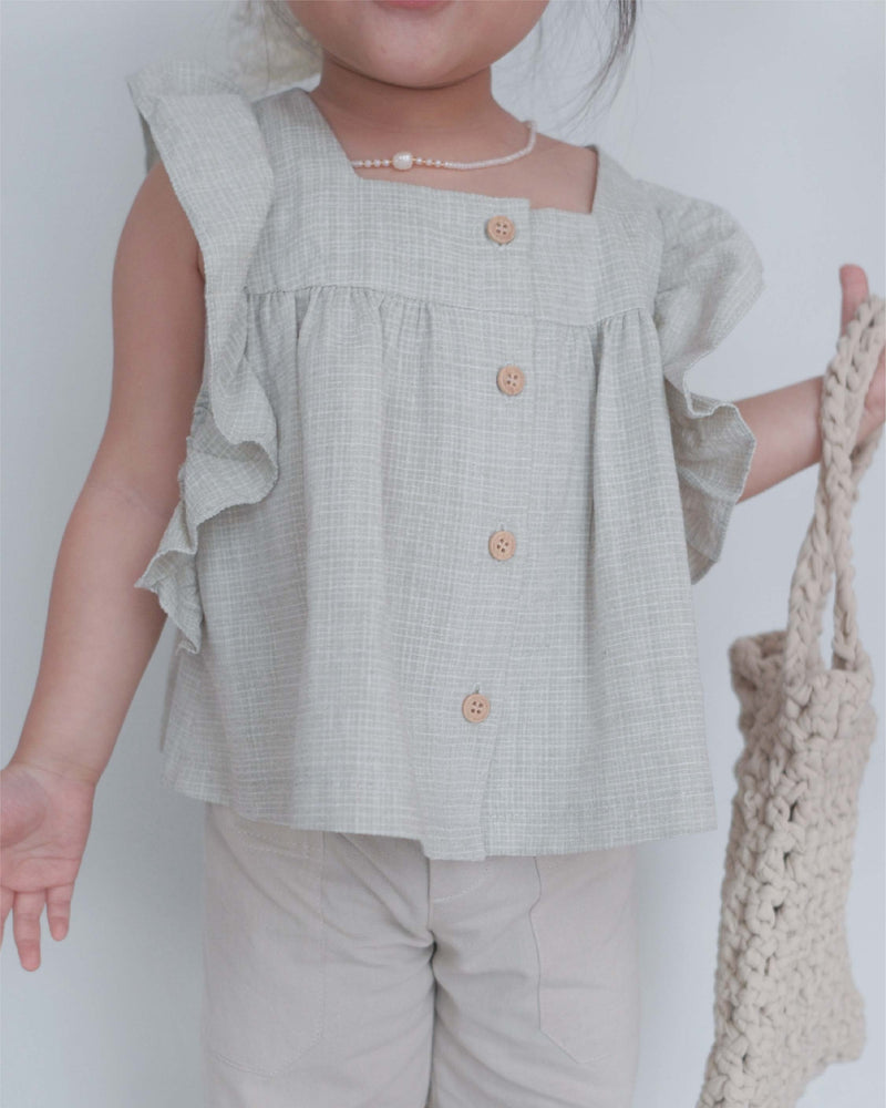 Inez Ruffle Sleeve Blouse in Matcha