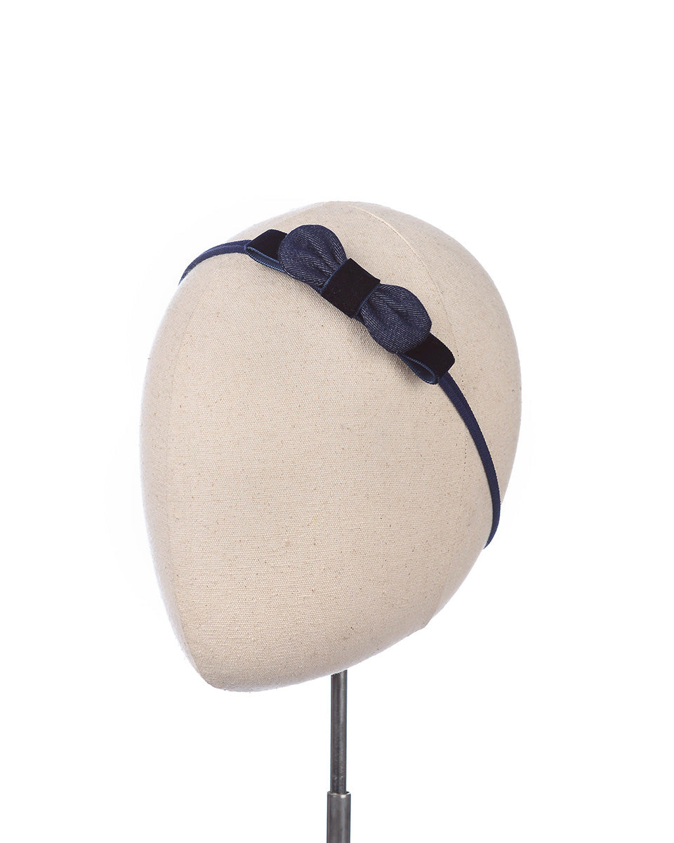 Noelle Bow Headband in Dark Denim