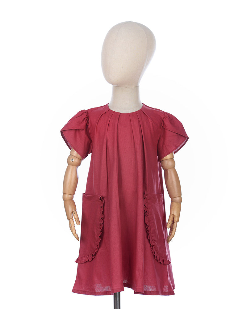 Matilda Tulip Sleeve Dress in Crimson