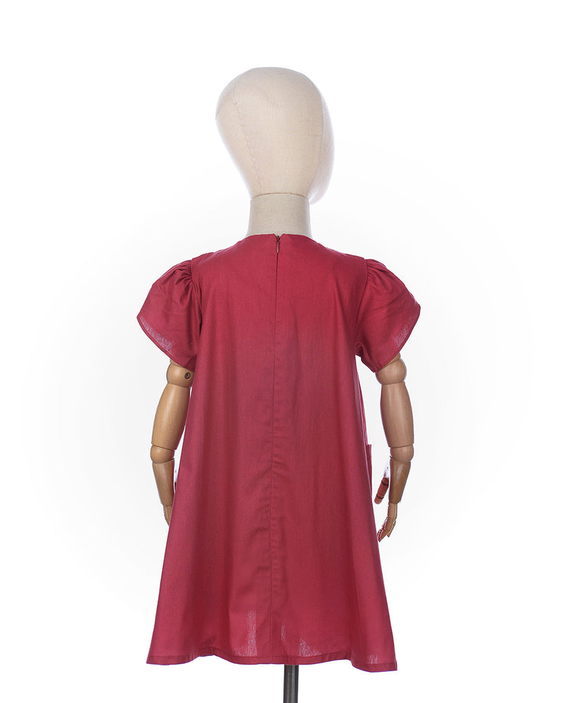 Matilda Tulip Sleeve Dress in Crimson