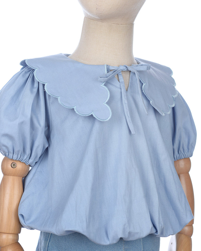 Manuela Scallop Blouse in Blue