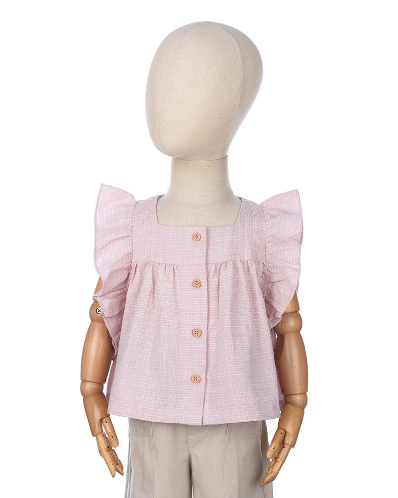 Inez Ruffle Sleeve Blouse in Pink