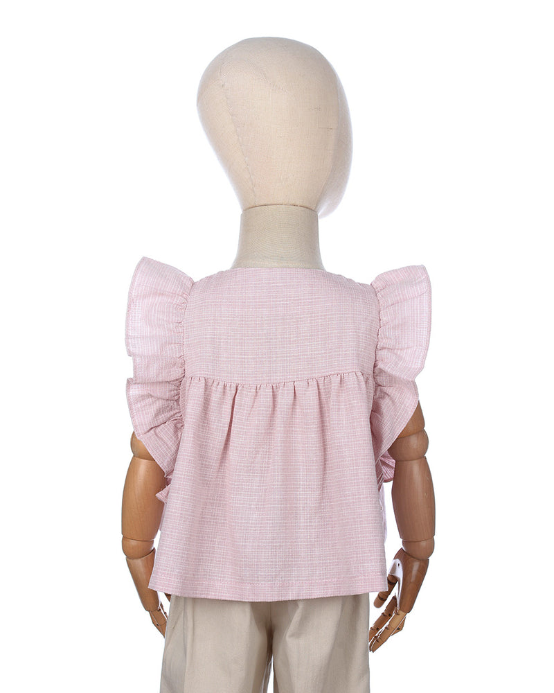 Inez Ruffle Sleeve Blouse in Pink