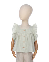 Inez Ruffle Sleeve Blouse in Matcha