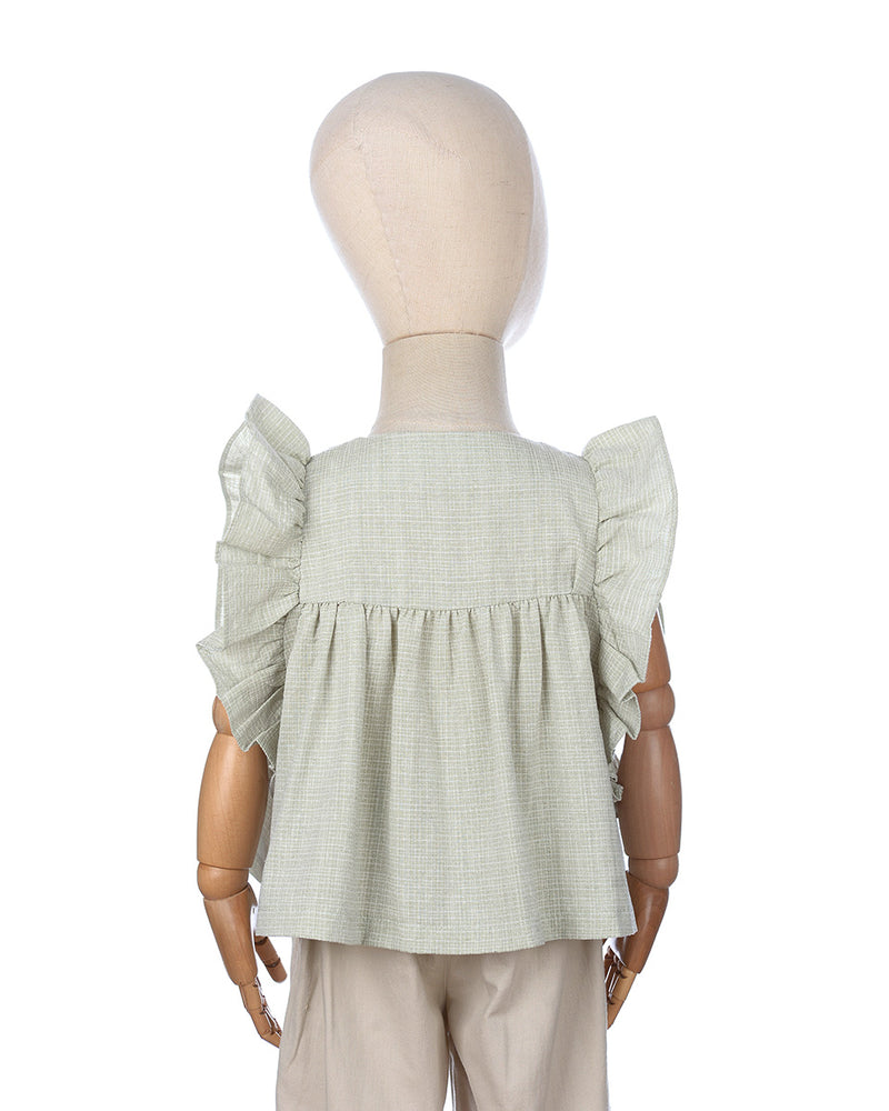 Inez Ruffle Sleeve Blouse in Matcha