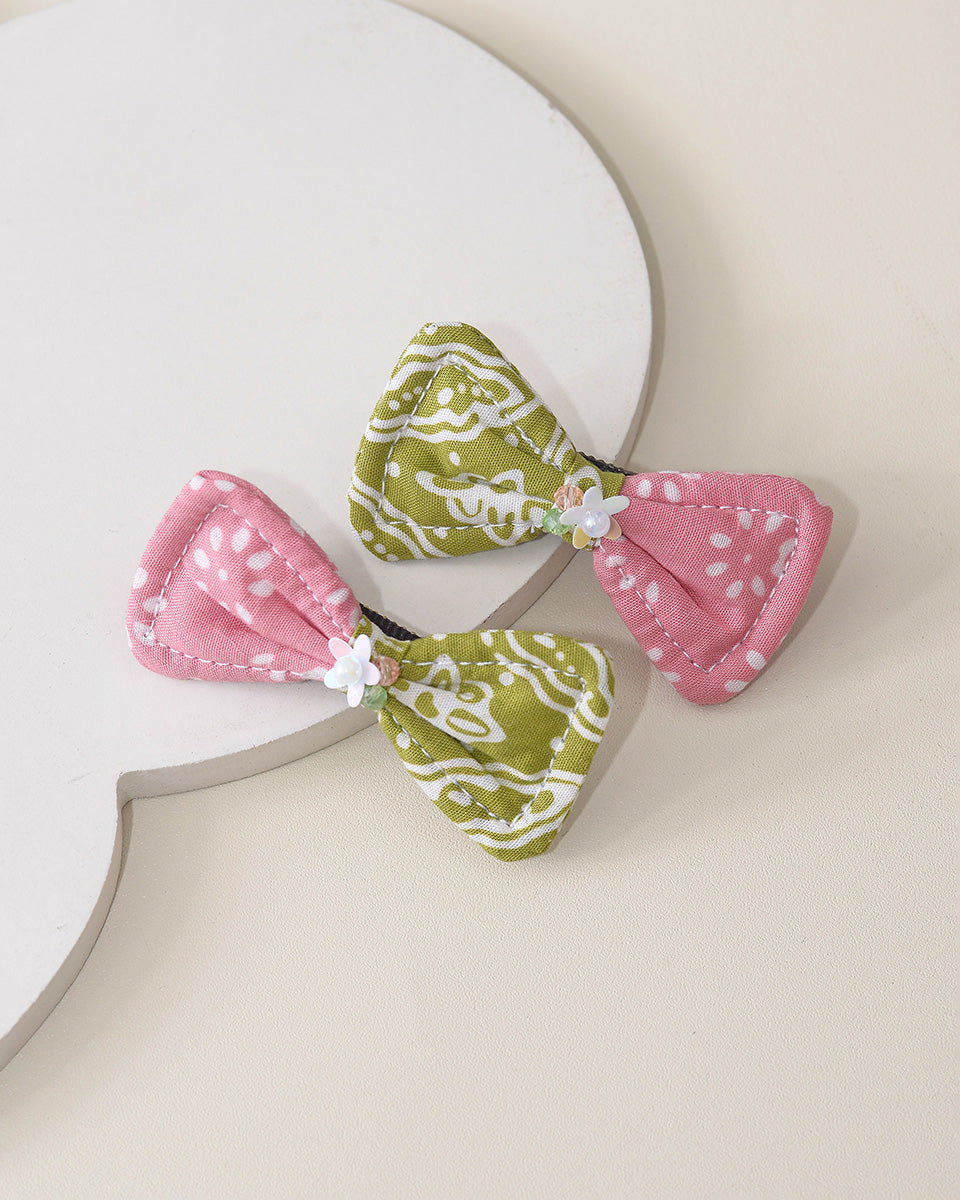 Girang Bow Hairpin in Green-Pink