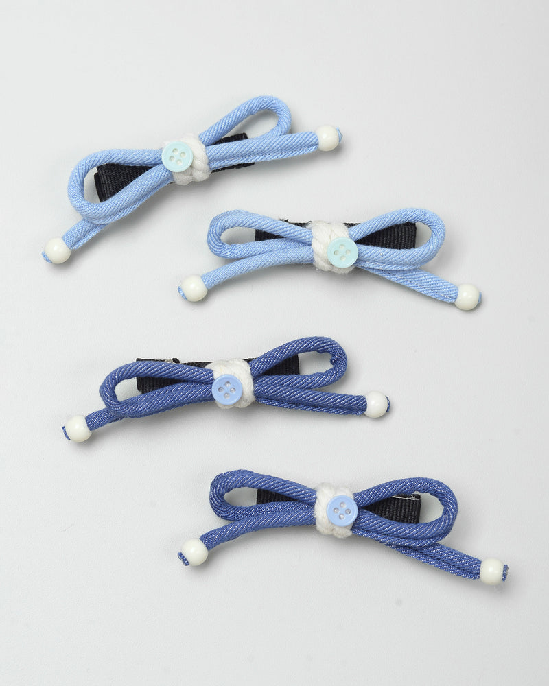 Indigo Bow Hairpin in Dark Denim