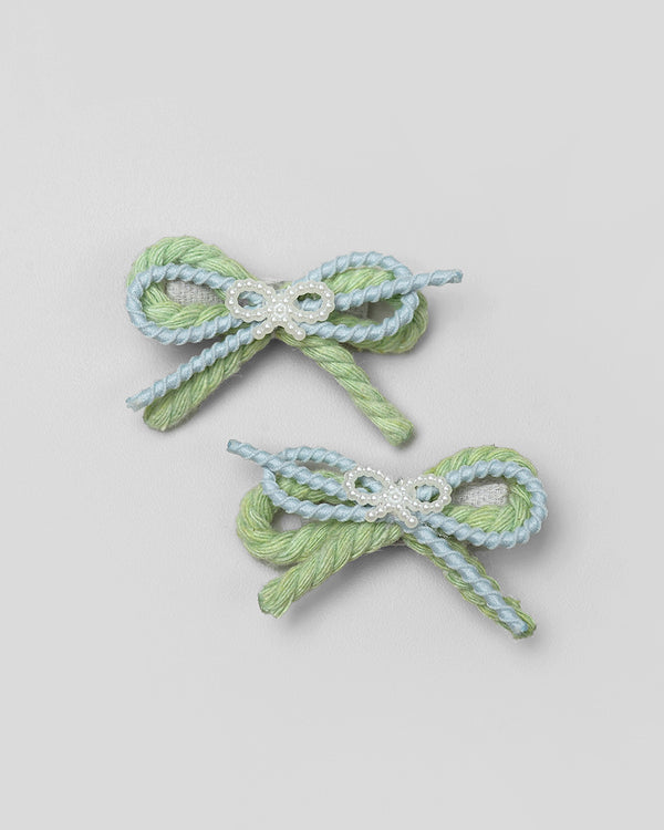 Vida Bow Mini Hairpin in Green