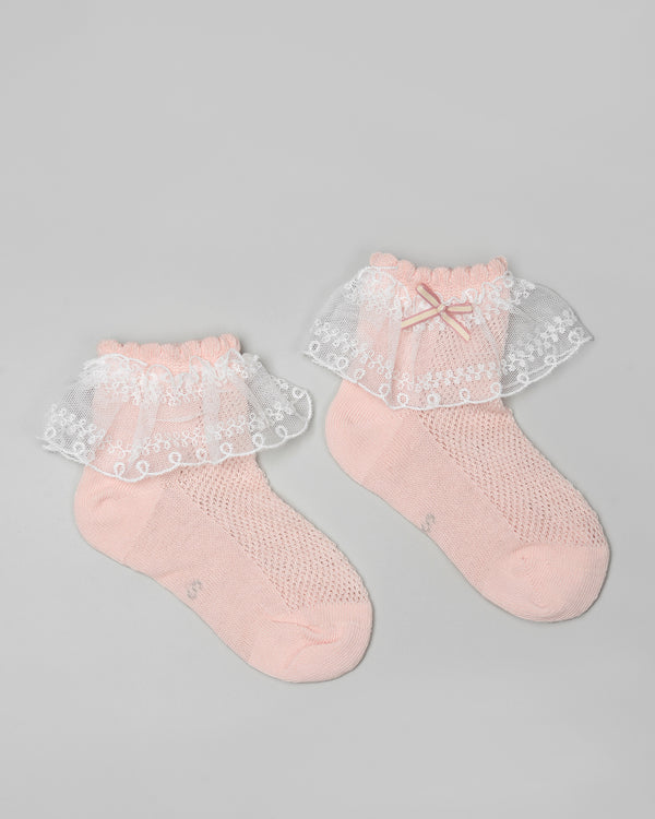 Camille Lace Socks in Peach