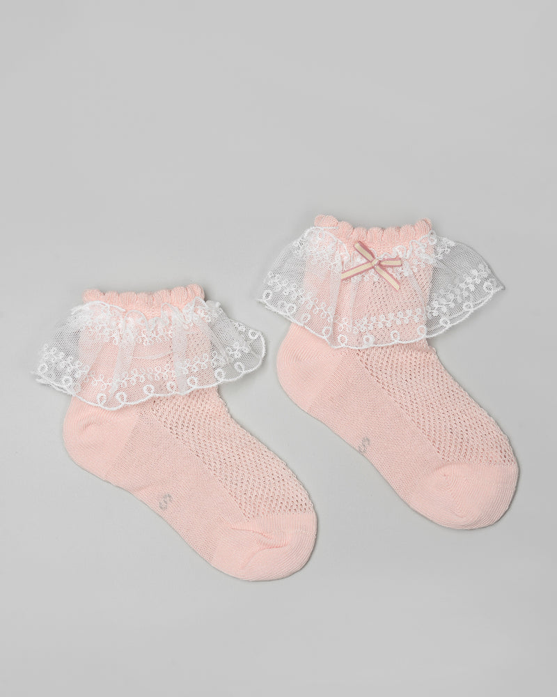 Camille Lace Socks in Peach