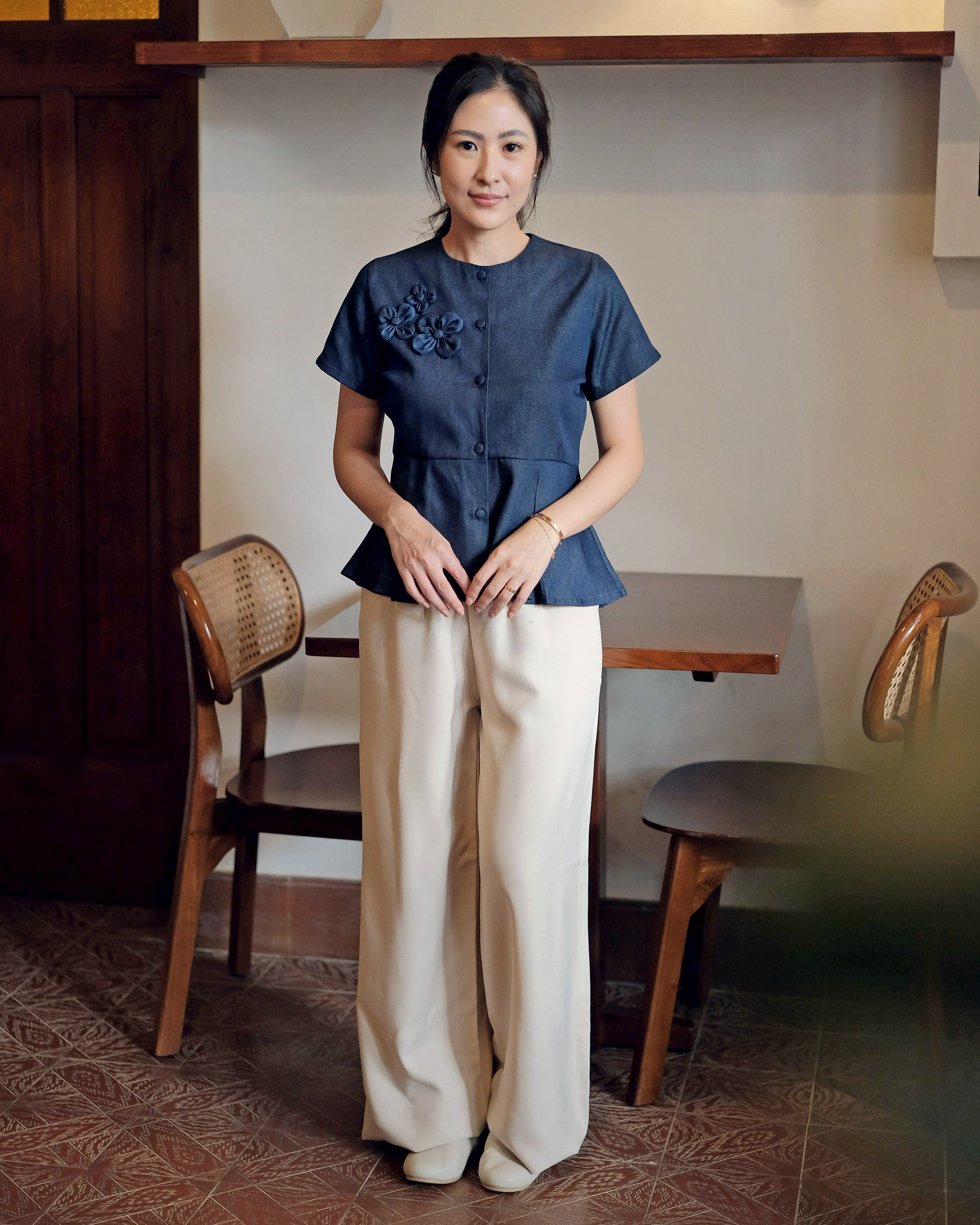 Lady Faith Peplum Top in Denim