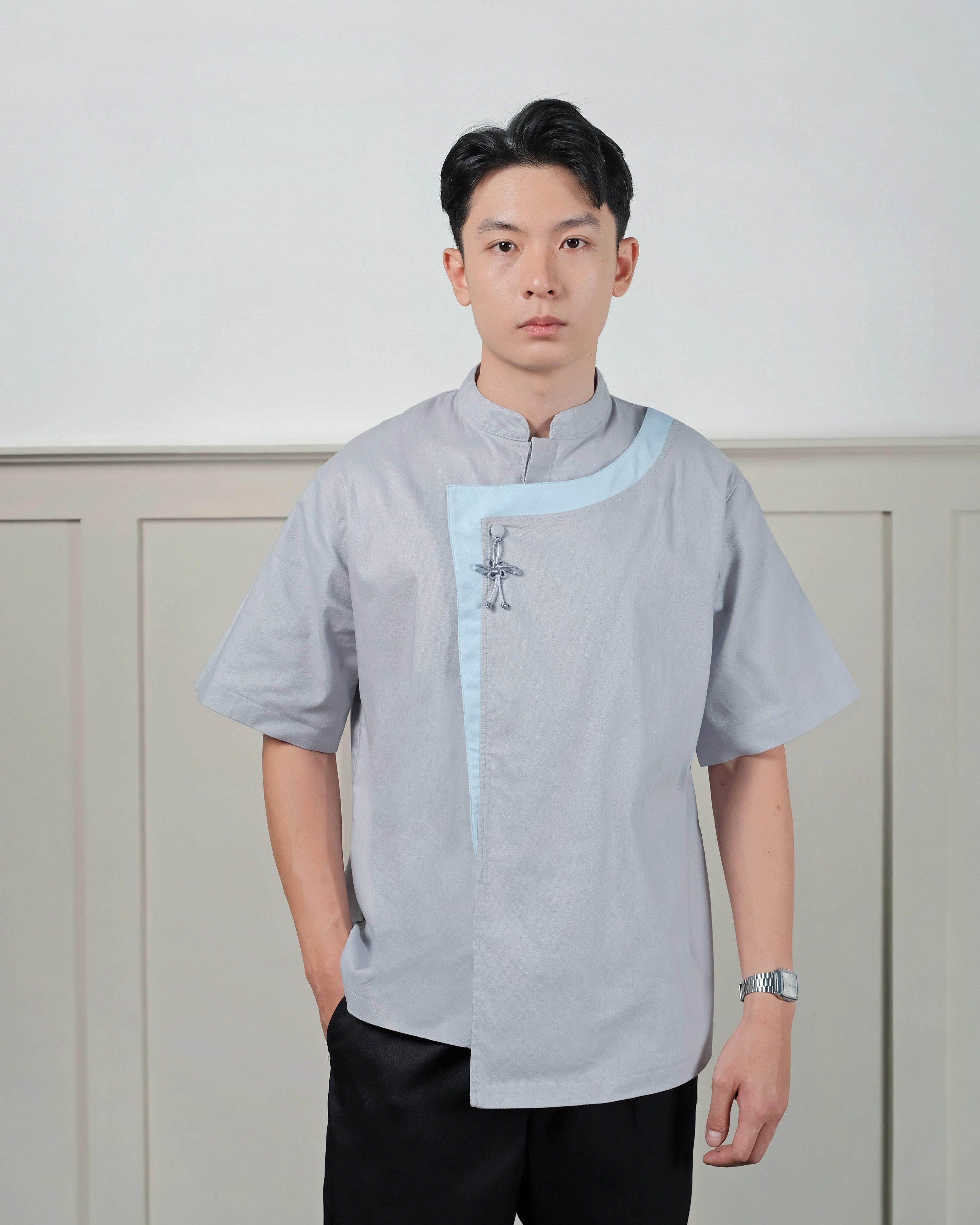 Mr. Han Qipao Shirt in Ash Grey