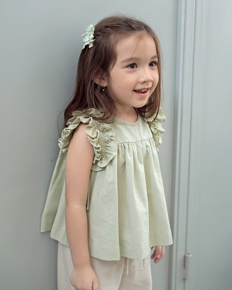 Candybella Ruffle Blouse in Matcha