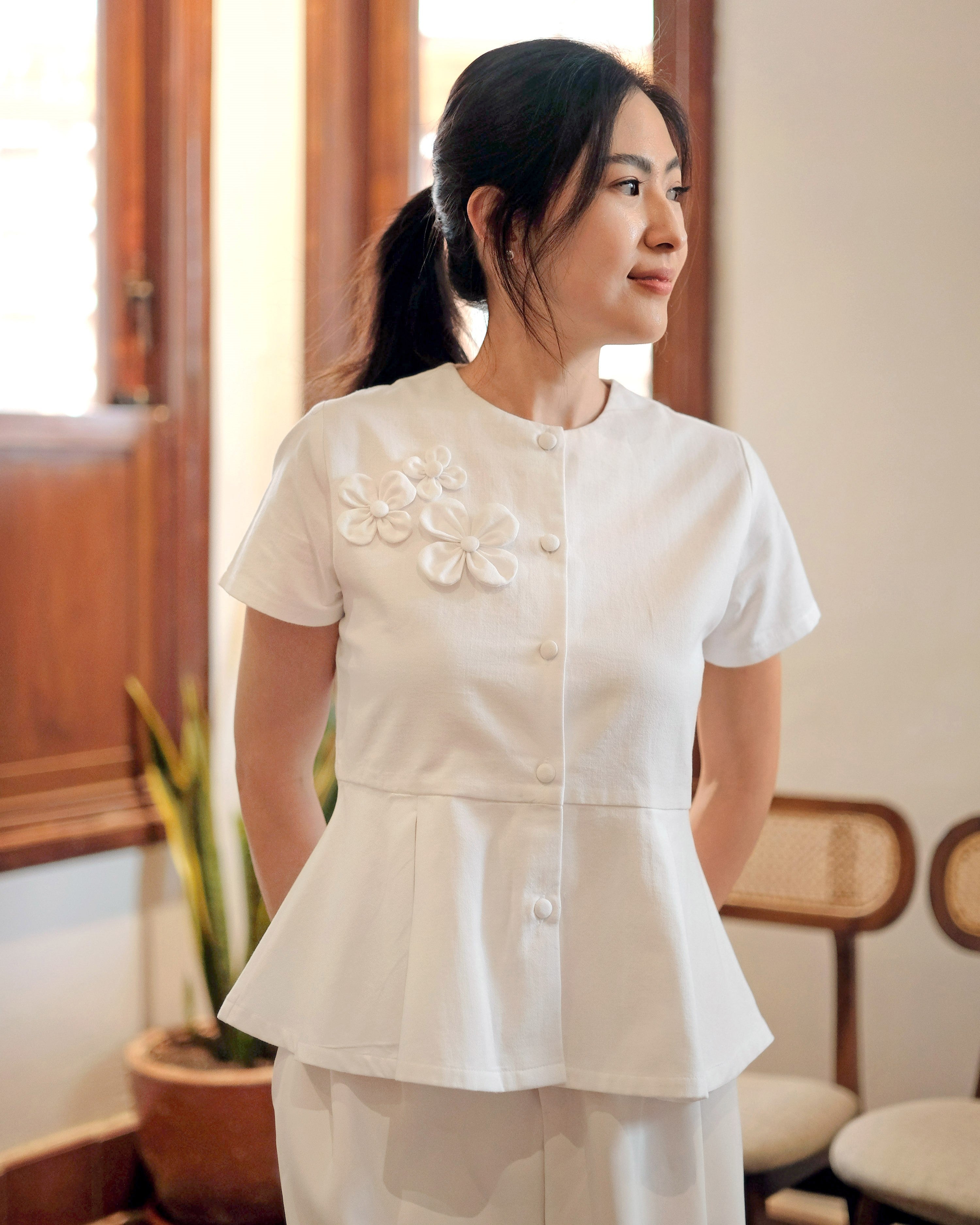 Lady Faith Peplum Top in White