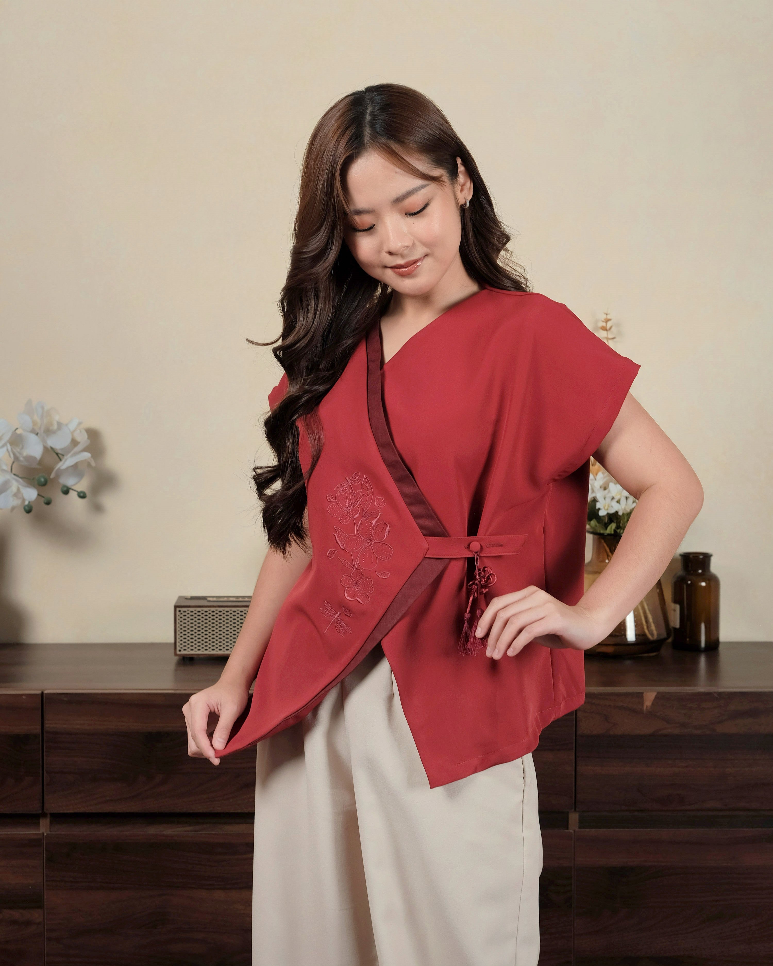 Lady Tang Oriental Blazer in Maroon
