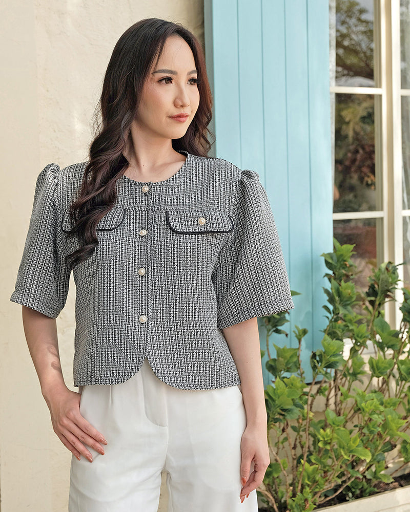 Lady Grace Tweed Blouse in Black