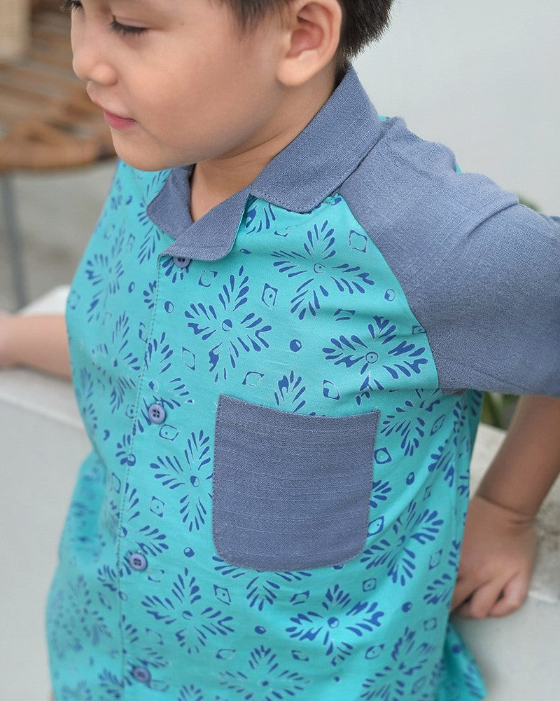 Alun Batik Shirt in Aqua Slate