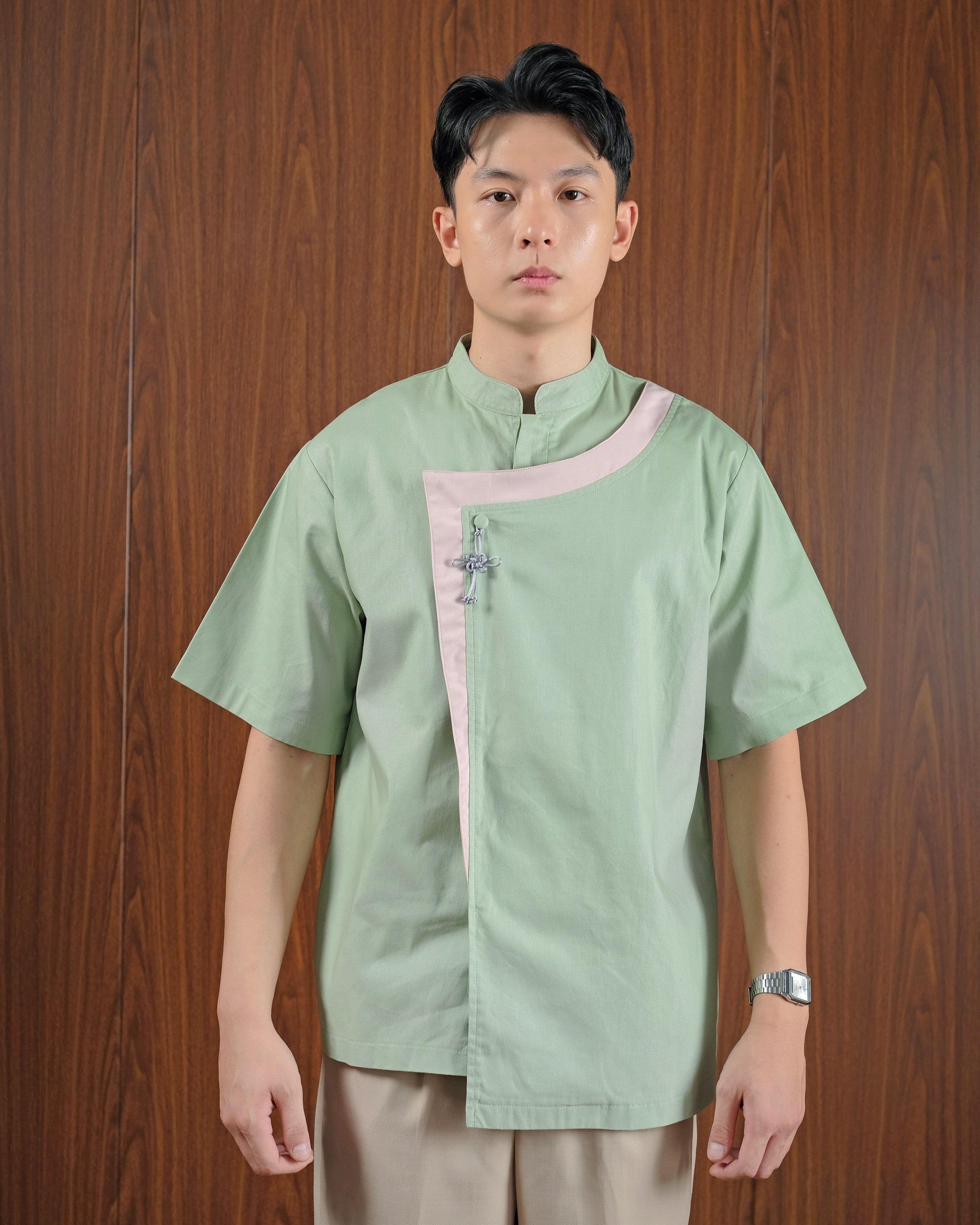 Mr. Han Qipao Shirt in Soft Green