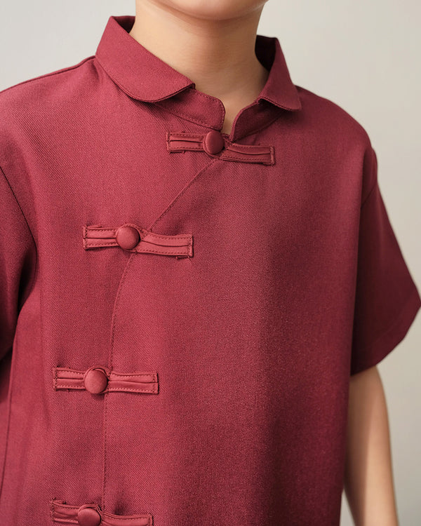 Lucky Boy Qipao in Maroon