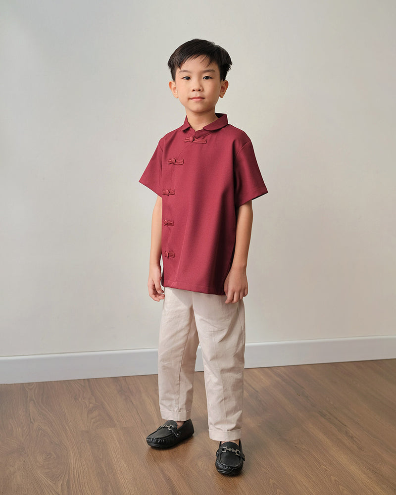 Lucky Boy Qipao in Maroon