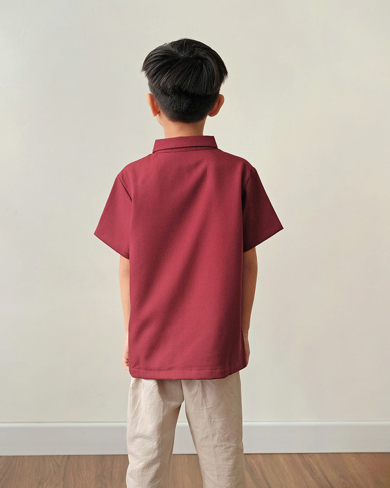 Lucky Boy Qipao in Maroon