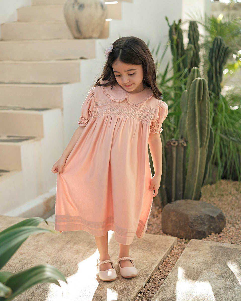 Zelda Smock Dress in Peach