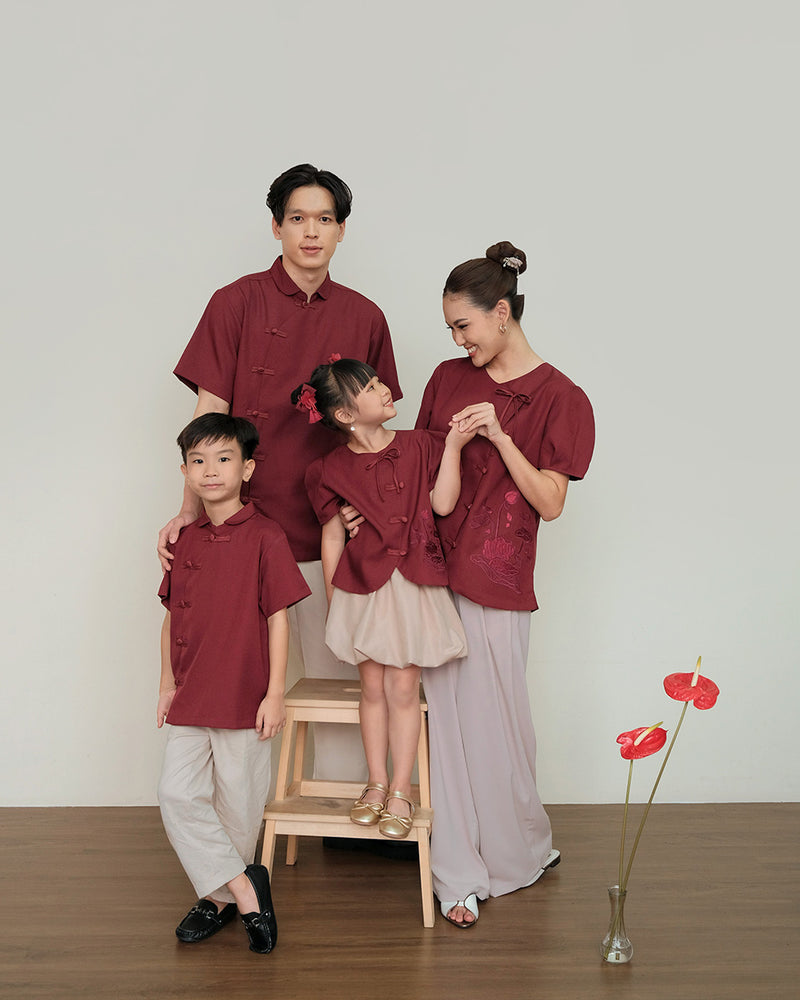 Lucky Boy Qipao in Maroon