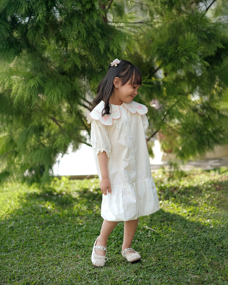 Catalina Embroidery Dress in Broken White