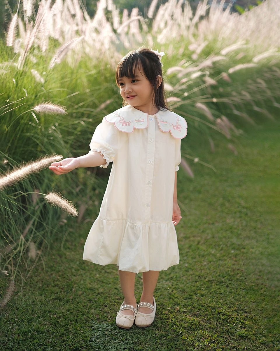 Catalina Embroidery Dress in Broken White