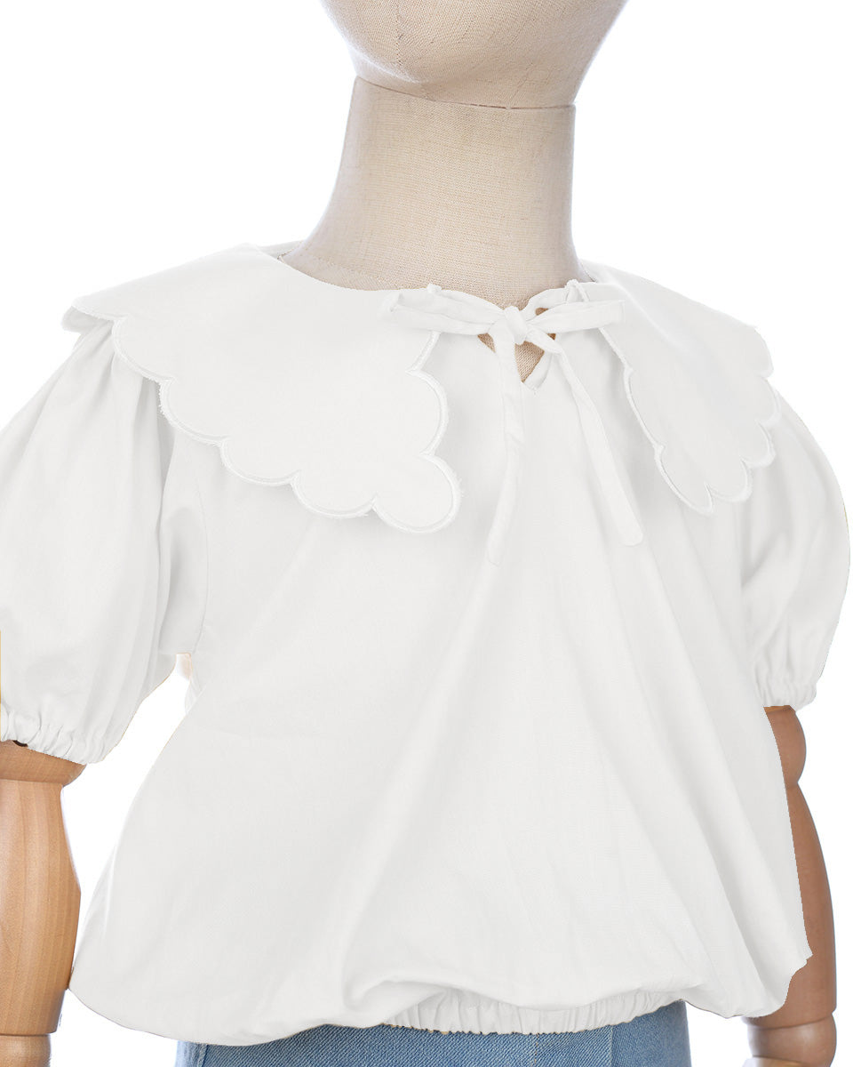 Manuela Scallop Blouse in White